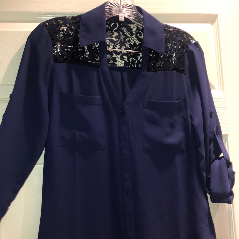 EXPRESS The Portofino Shirt- Blue Button-down